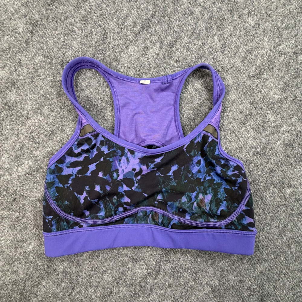 Lululemon Purple Floral Lattice Back Racerback Sports Bra Womens Size 6 0822